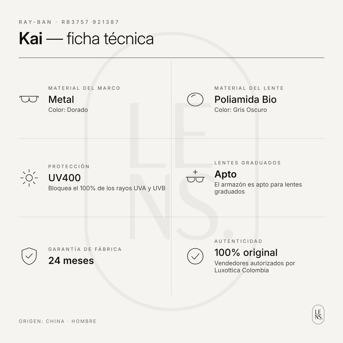 Ray-Ban Kai RB3757 – Gafas de Sol · Dorado / Gris Oscuro