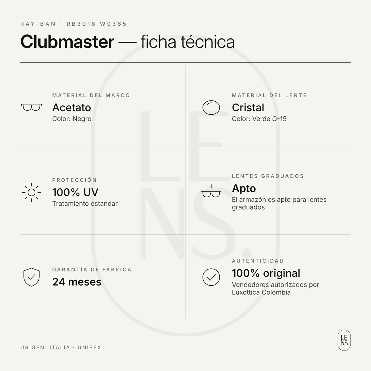 Ray-Ban Clubmaster – Gafas de Sol Verde G-15