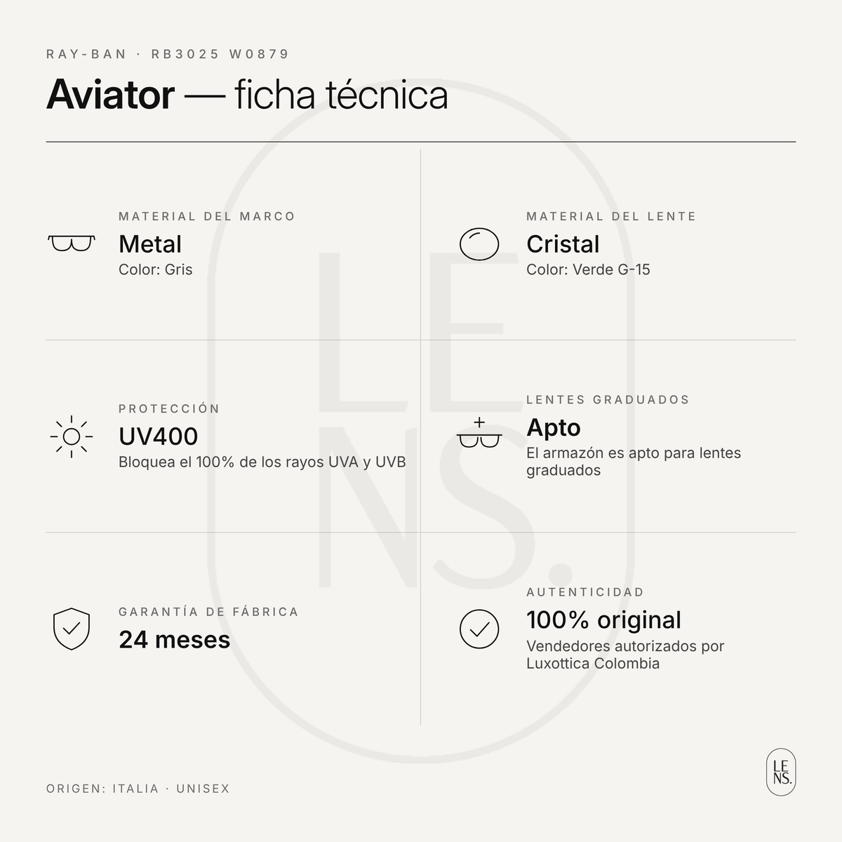 Ray-Ban Aviator RB3025 – Gafas de Sol · Gris / Verde G-15